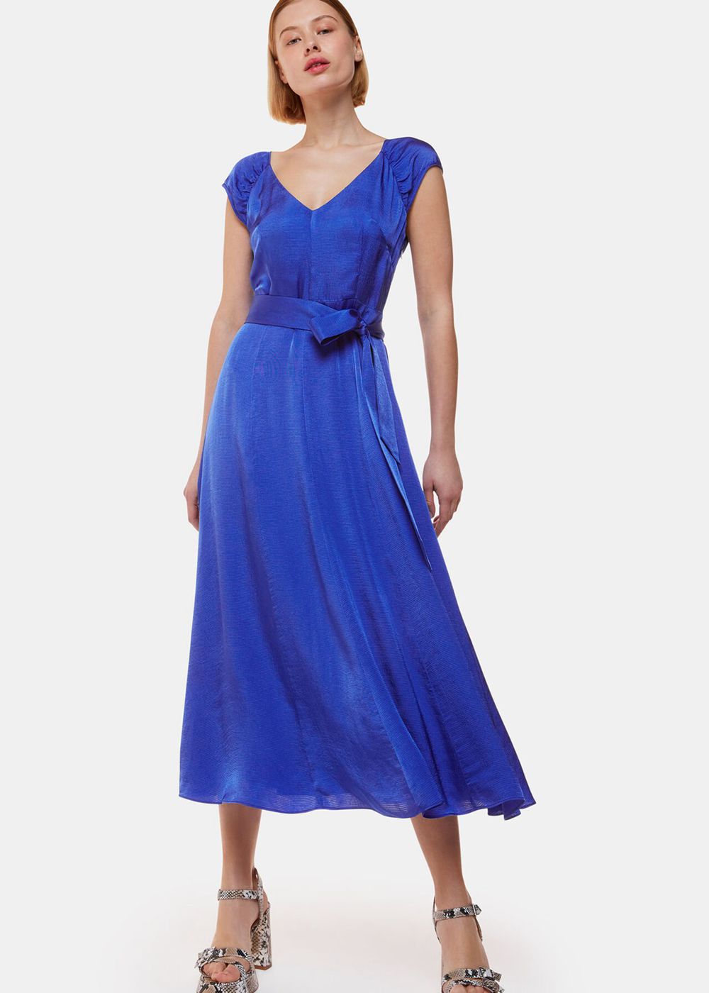 Whistles Arie Hammered Satin Midi Dress Deep Blue | US-45098XLGQ