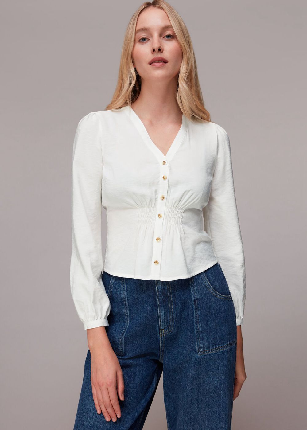 Whistles Ariel Shirred Detail Blouse White / Multicolor | US-34986JBCV