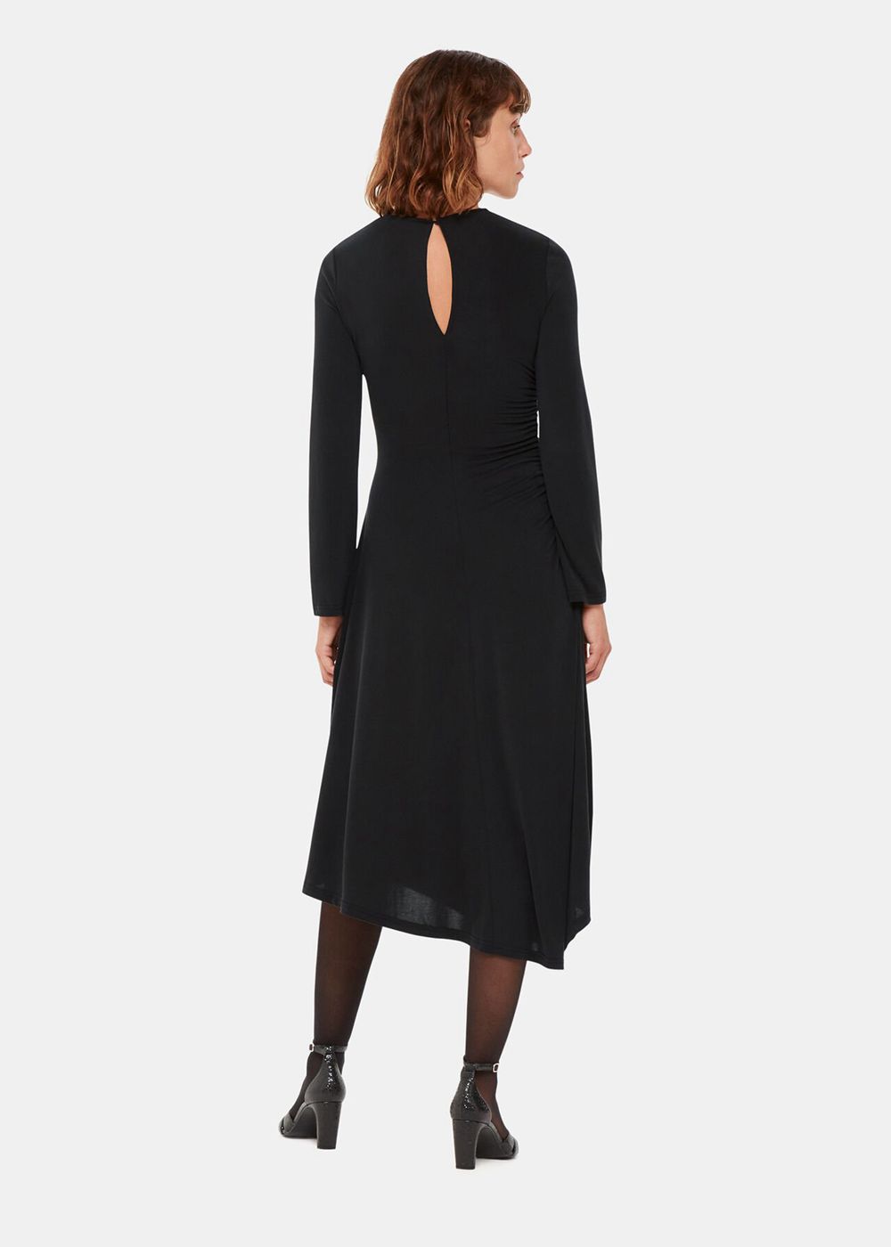 Whistles Asymmetric Jersey Midi Dress Black | US-65782CSVH