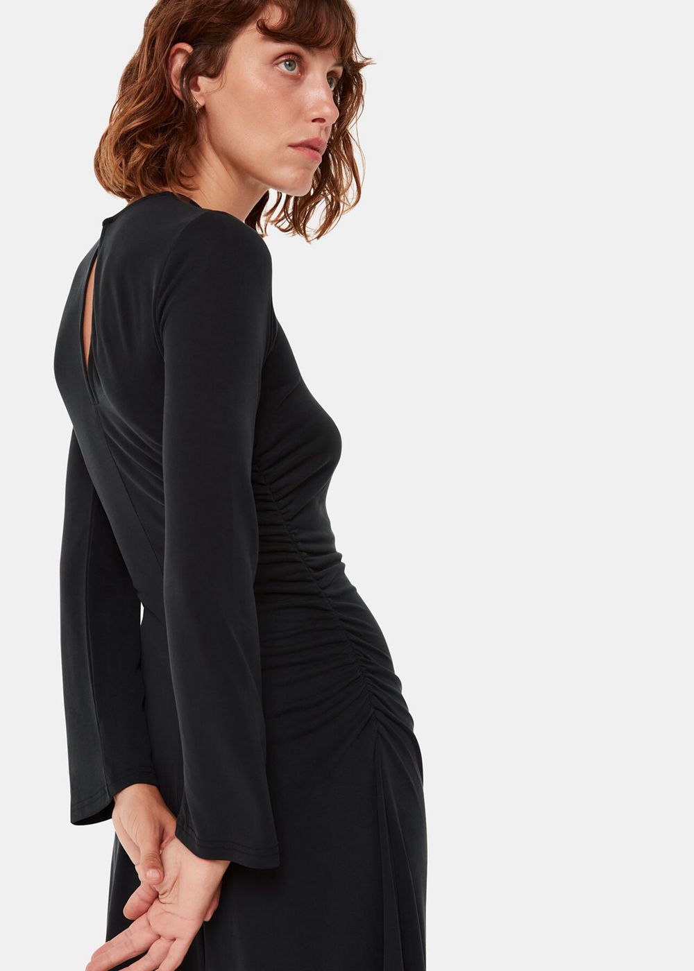 Whistles Asymmetric Jersey Midi Dress Black | US-65782CSVH