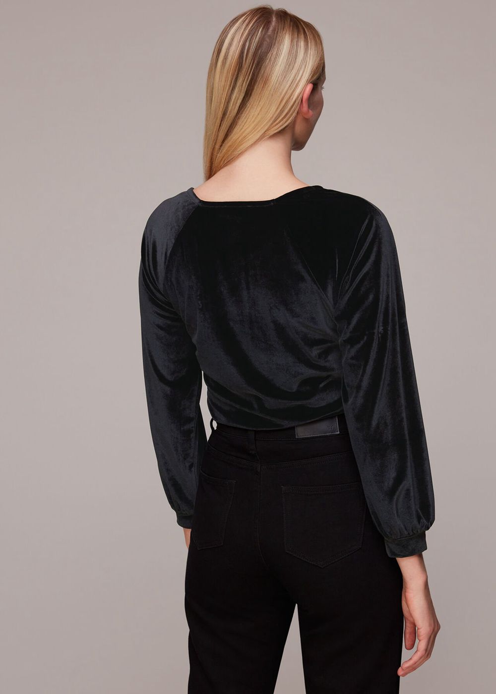 Whistles Asymmetric Neck Velvet Top Black | US-61725SZBJ