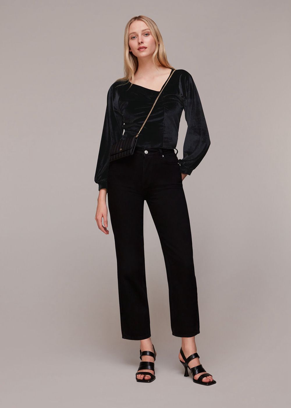 Whistles Asymmetric Neck Velvet Top Black | US-61725SZBJ