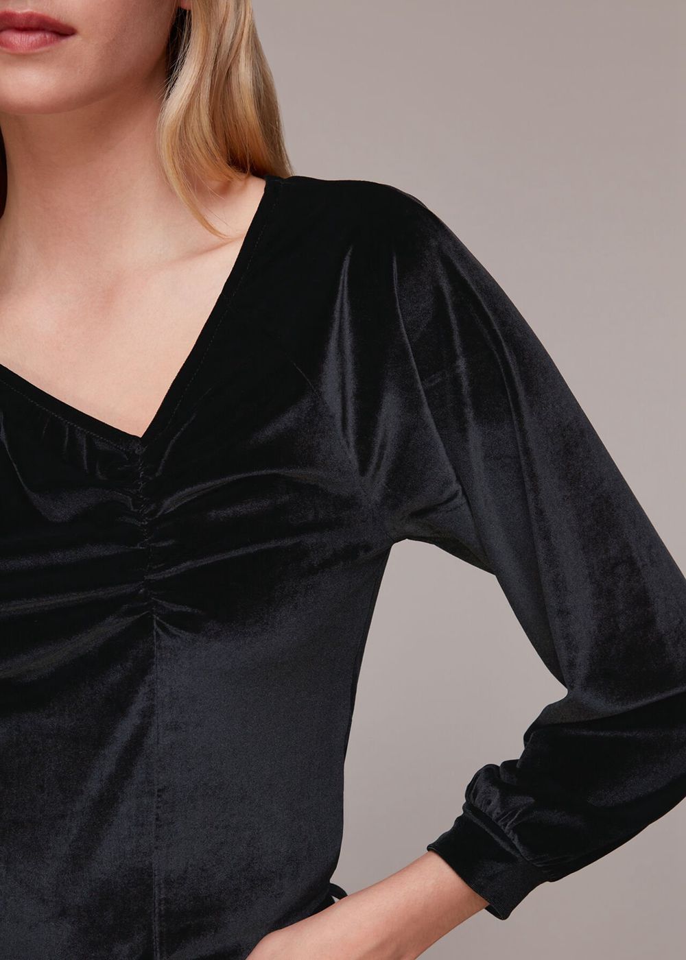 Whistles Asymmetric Neck Velvet Top Black | US-61725SZBJ