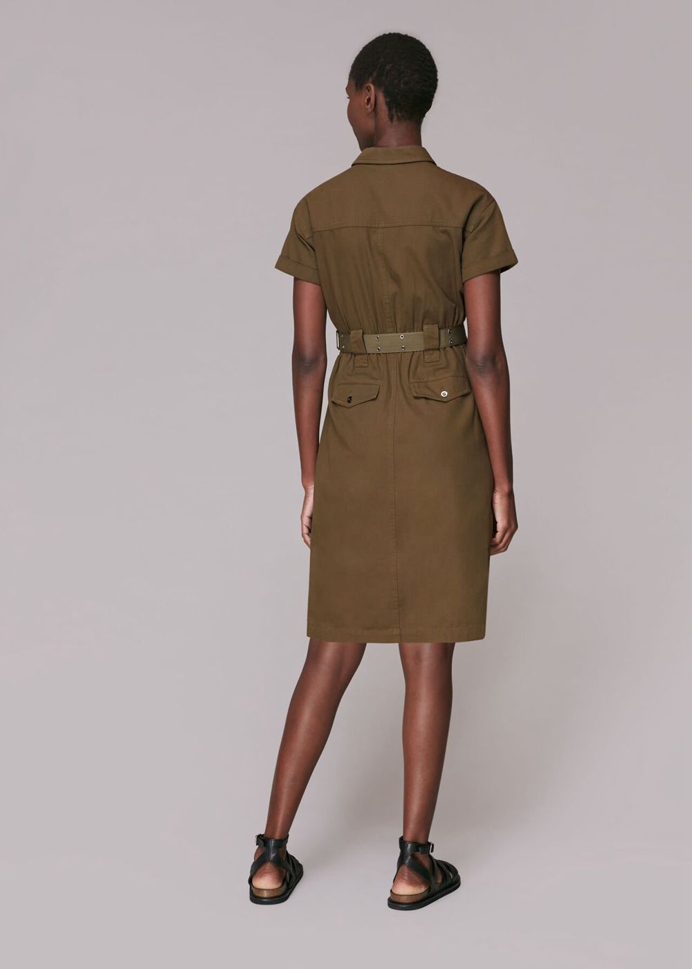 Whistles Asymmetric Utility Dress Khaki | US-75860YAKG