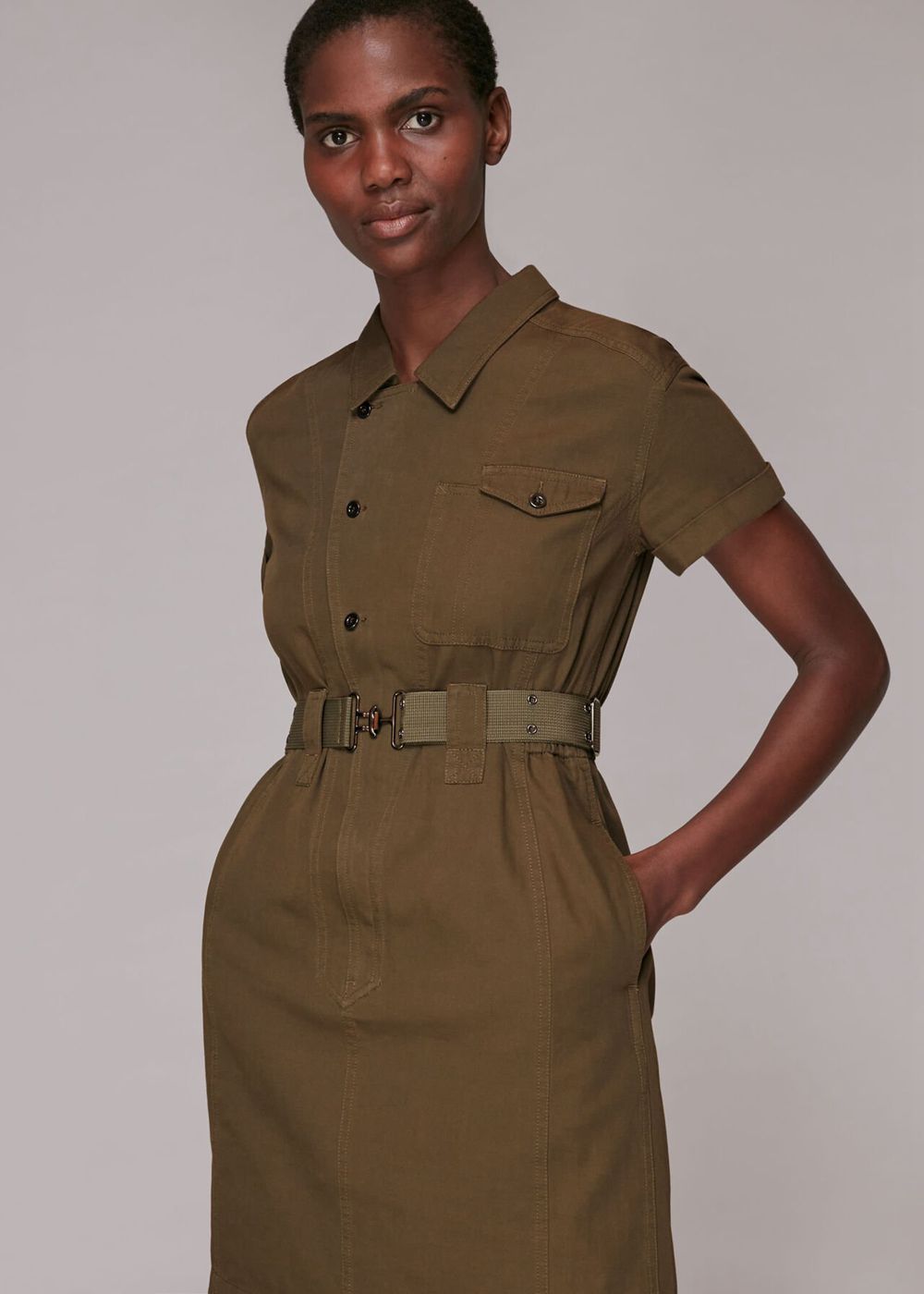 Whistles Asymmetric Utility Dress Khaki | US-75860YAKG