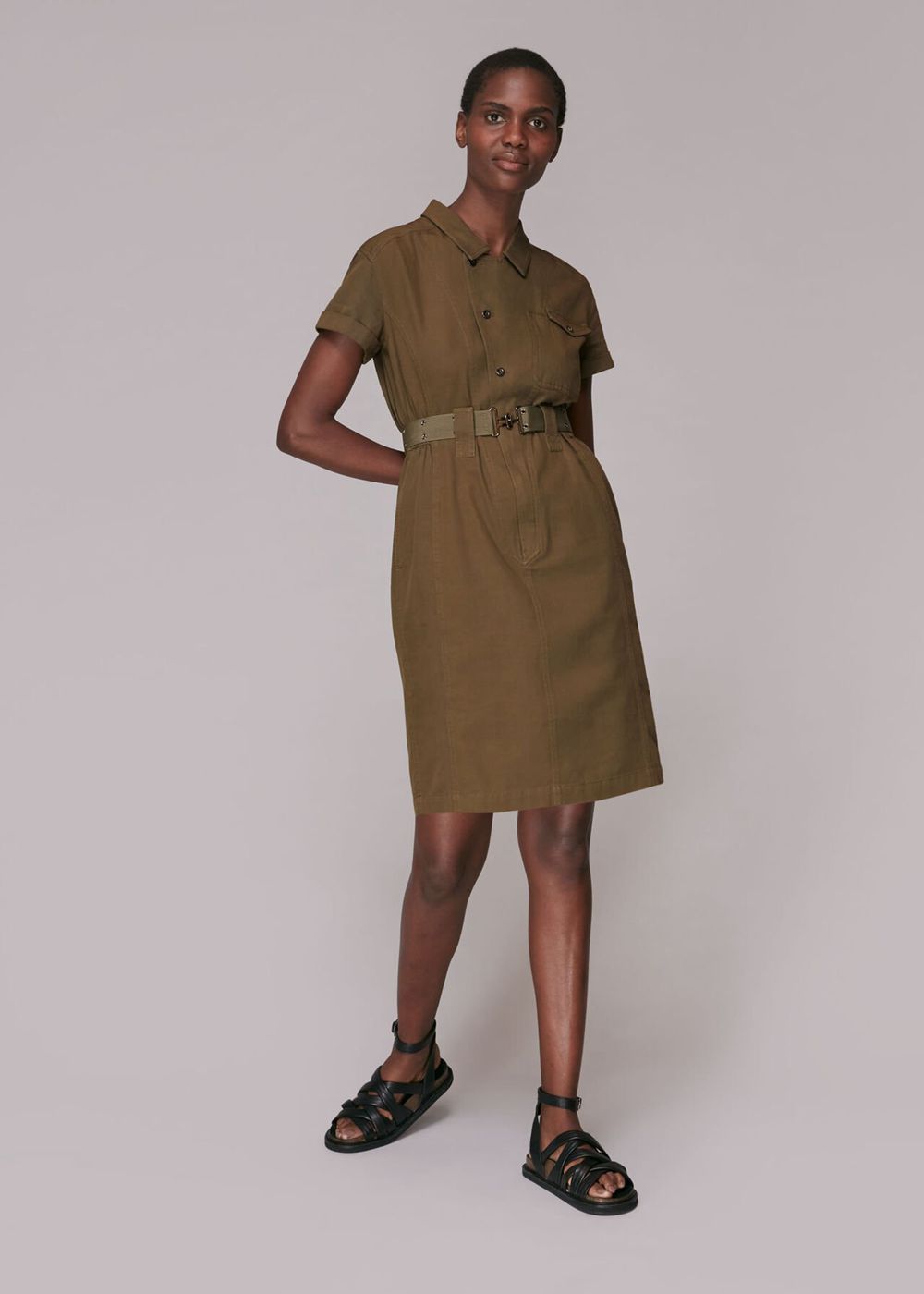 Whistles Asymmetric Utility Dress Khaki | US-75860YAKG