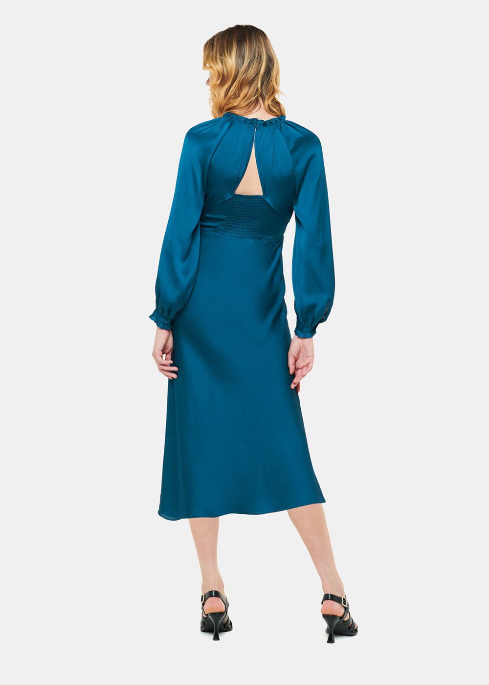 Whistles Aurora Satin Midi Dress Turquoise | US-90876LKTX