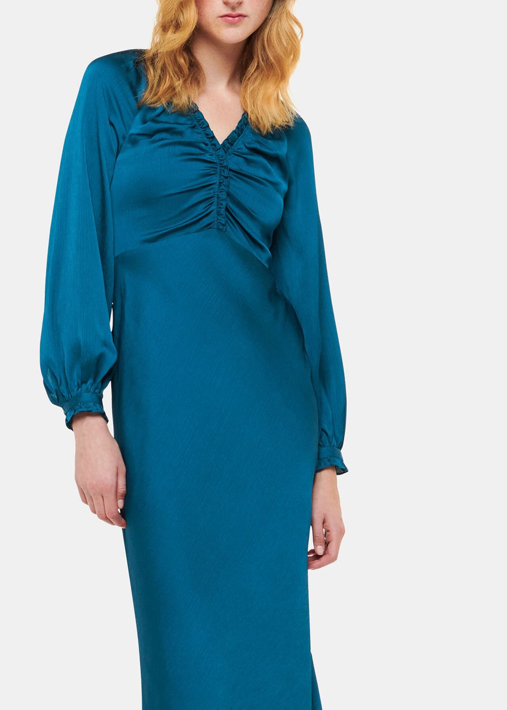 Whistles Aurora Satin Midi Dress Turquoise | US-90876LKTX