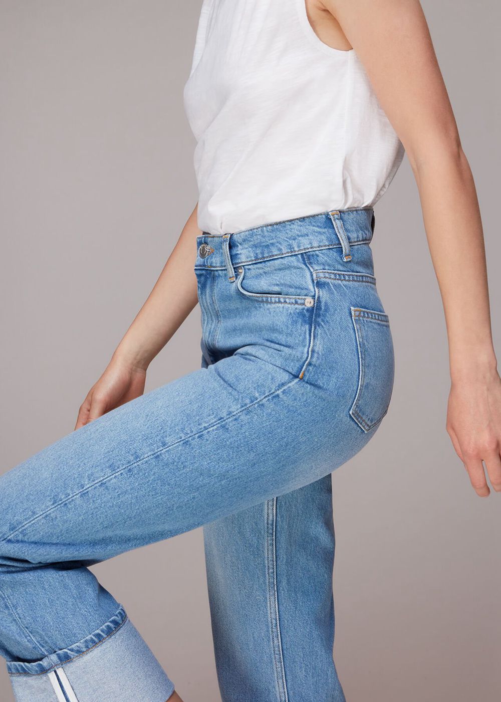 Whistles Authentic Alba Turn Up Jeans Blue | US-90872VIXN