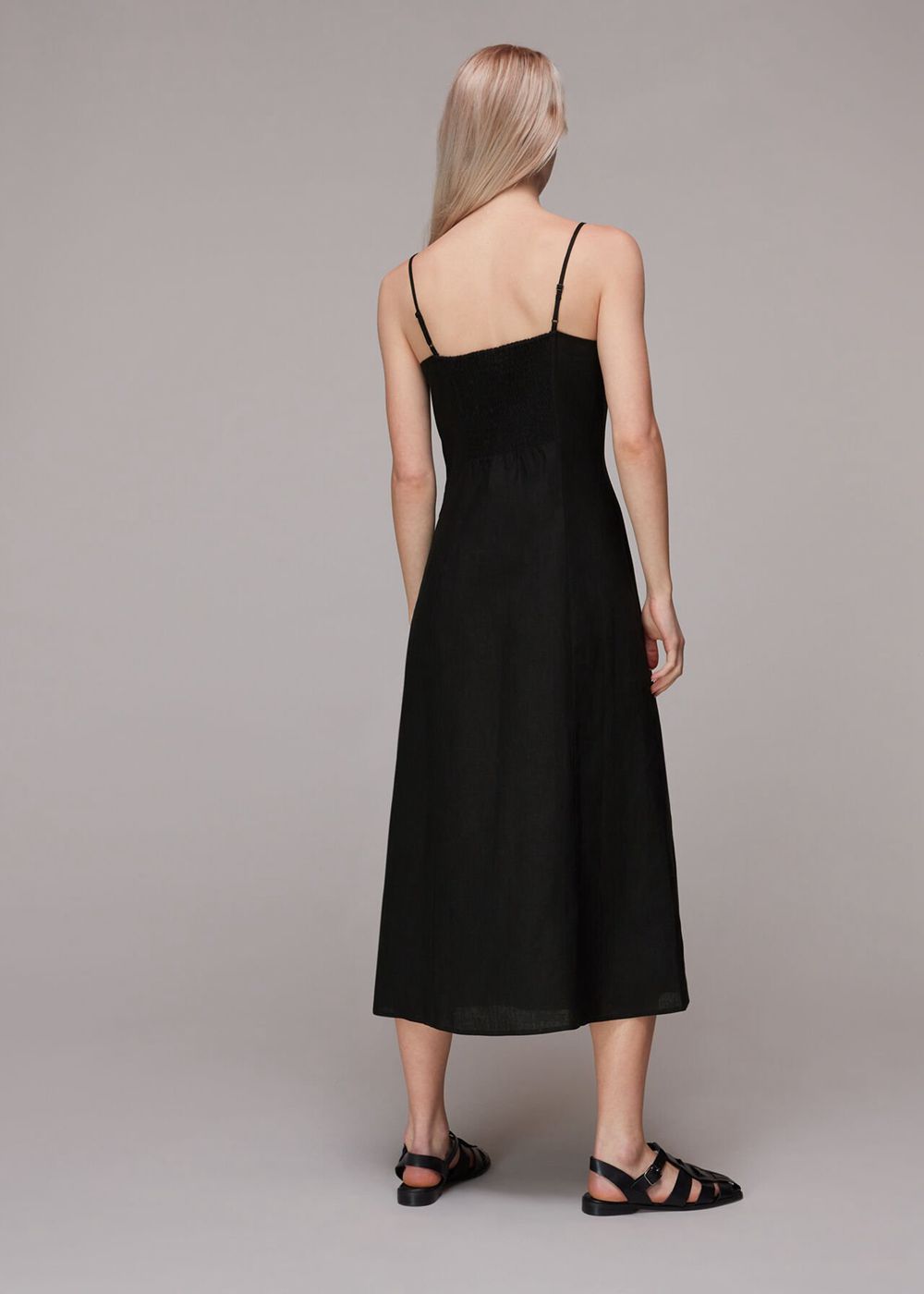 Whistles Ava Button Linen Mix Dress Black | US-15893LRCH