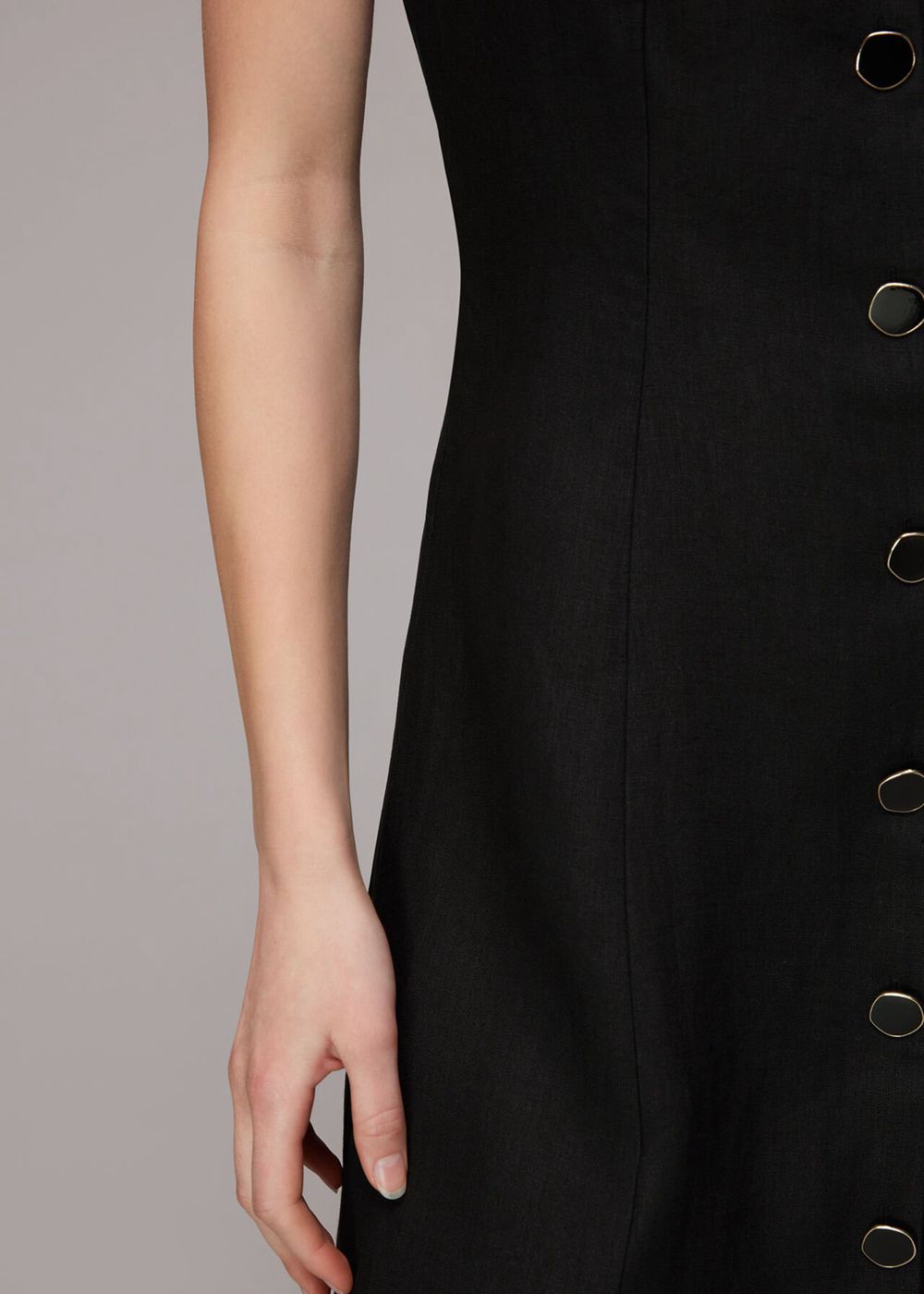 Whistles Ava Button Linen Mix Dress Black | US-15893LRCH