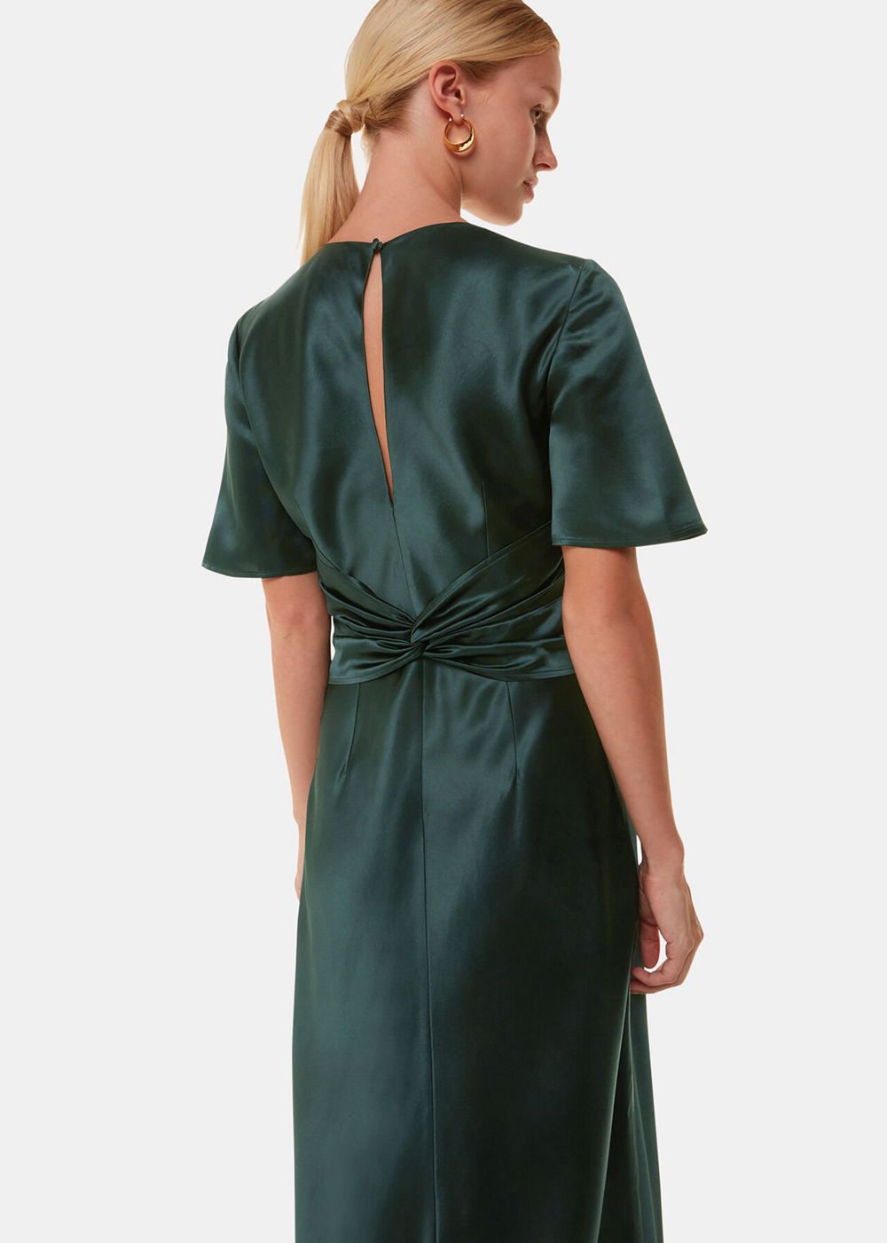 Whistles Avery Satin Twist Dress Dark Green | US-84612ZULN