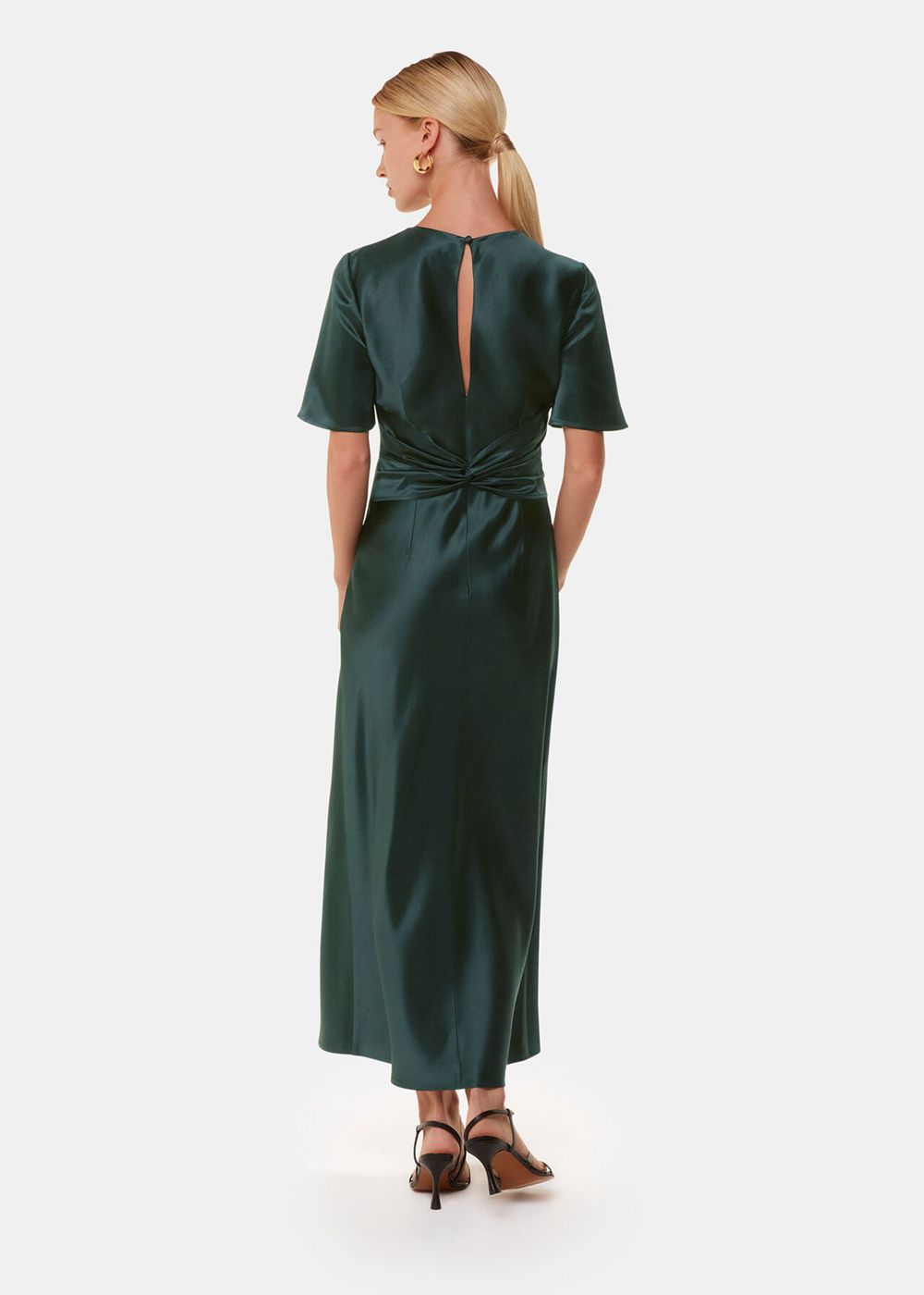 Whistles Avery Satin Twist Dress Dark Green | US-84612ZULN