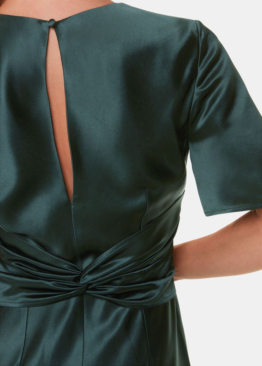 Whistles Avery Satin Twist Dress Dark Green | US-84612ZULN