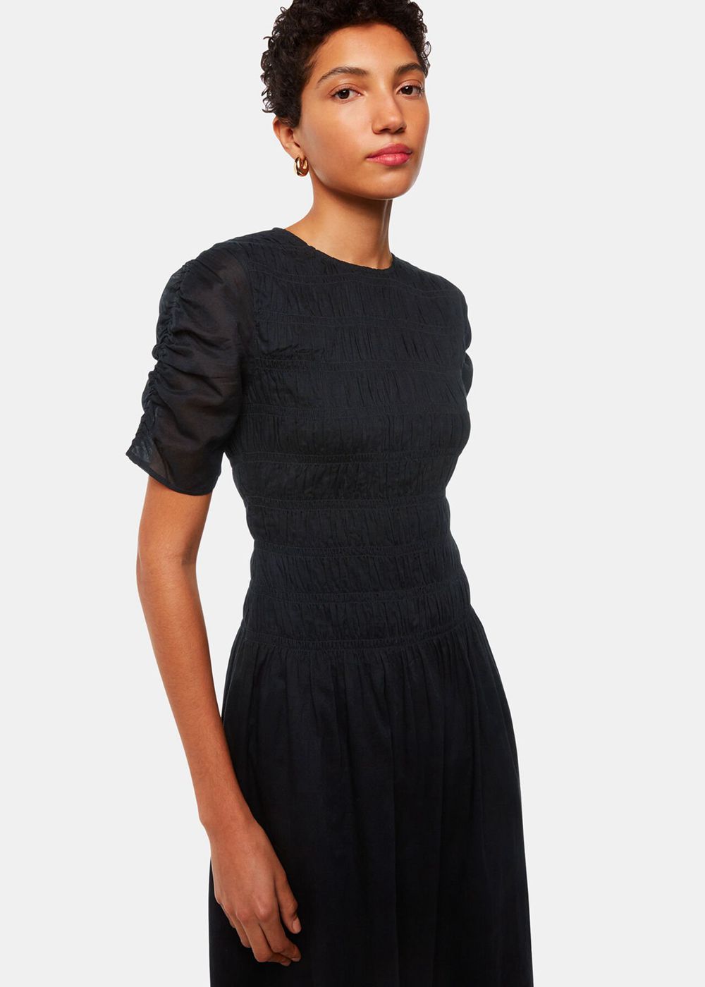 Whistles Avery Smocked Dress Black | US-68510XMYI