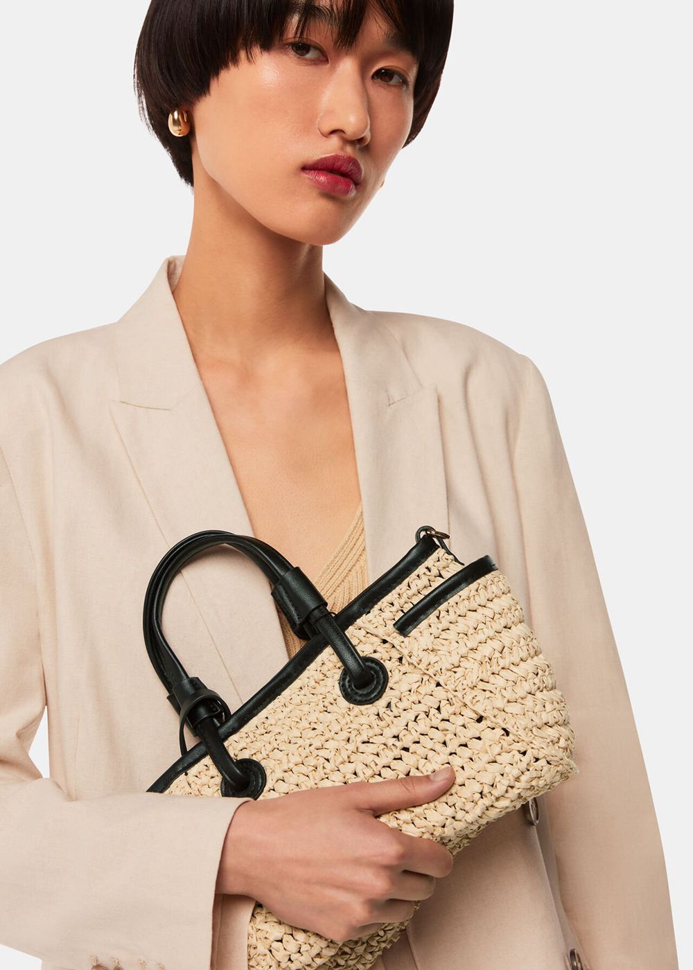 Whistles Aylin Mini Straw Tote Bags Neutral | US-04519NWJH