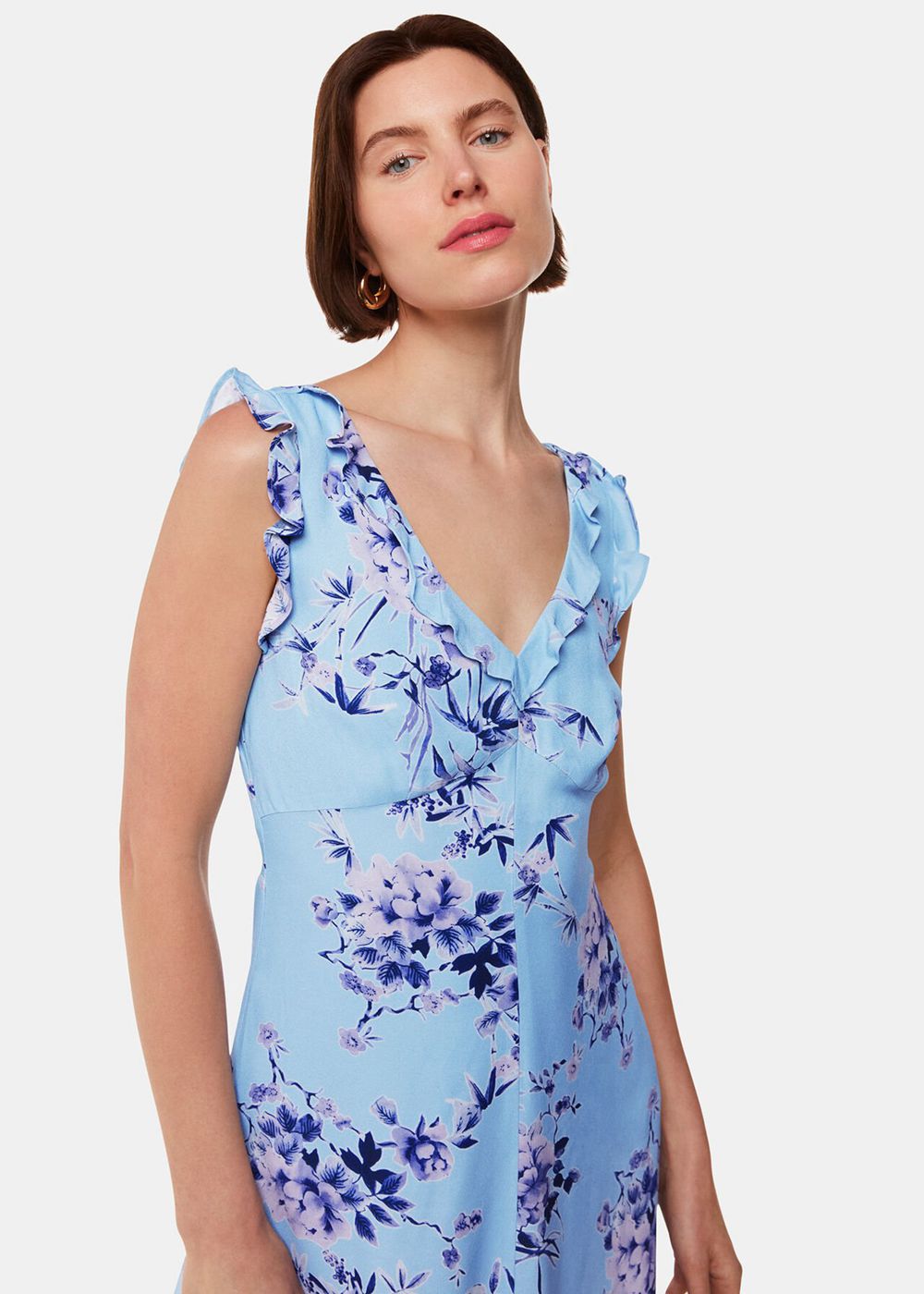 Whistles Bamboo Blossom Ruffle Dress Blue / Multicolor | US-69548SCIF