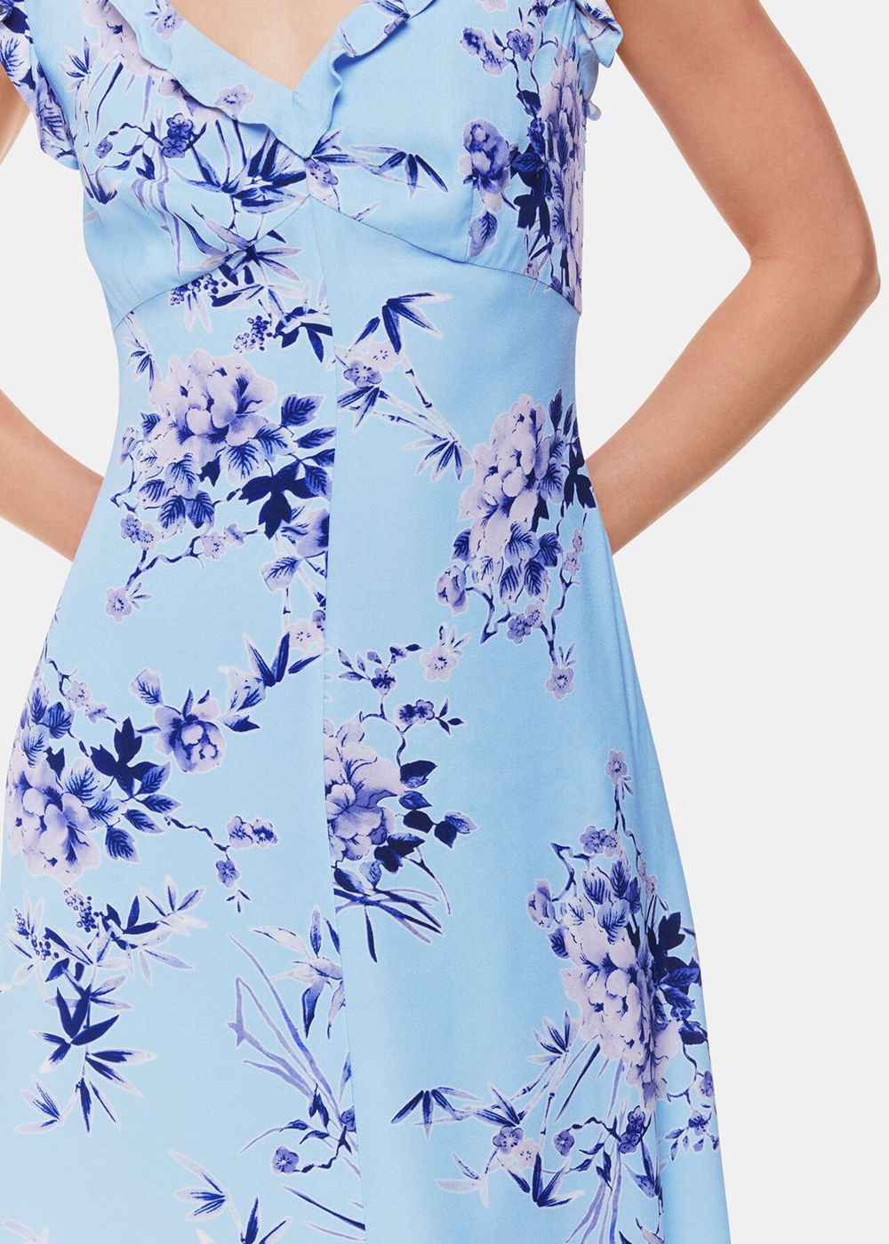 Whistles Bamboo Blossom Ruffle Dress Blue / Multicolor | US-69548SCIF