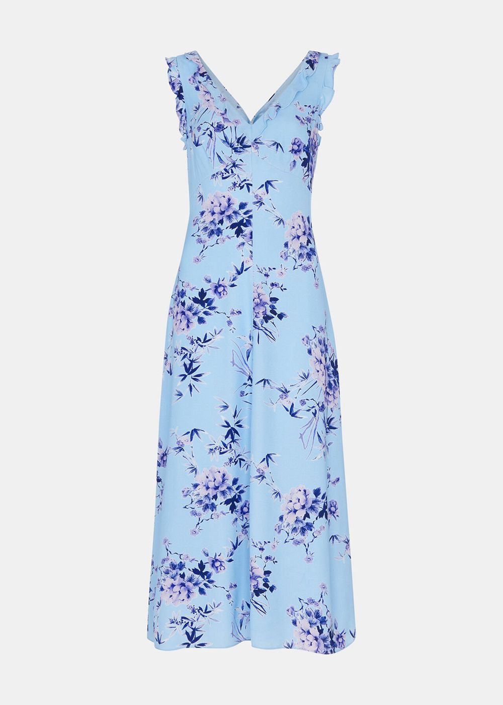 Whistles Bamboo Blossom Ruffle Dress Blue / Multicolor | US-69548SCIF