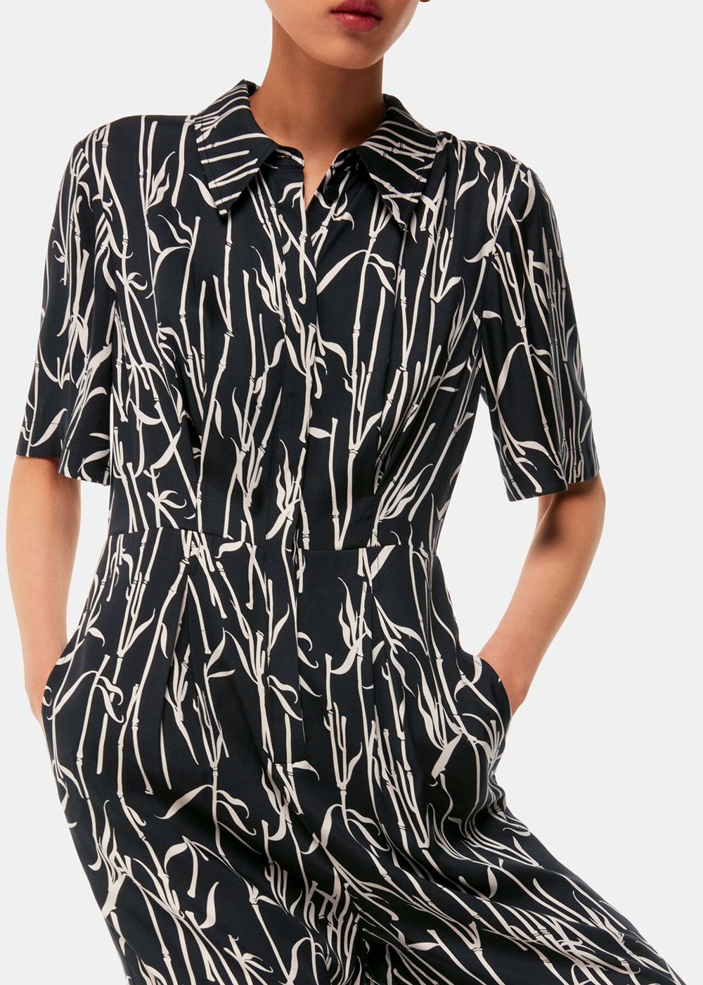 Whistles Bamboo Shoots Edina Jumpsuit Black / White | US-60497MFQH