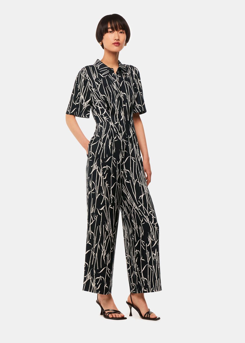 Whistles Bamboo Shoots Edina Jumpsuit Black / White | US-60497MFQH