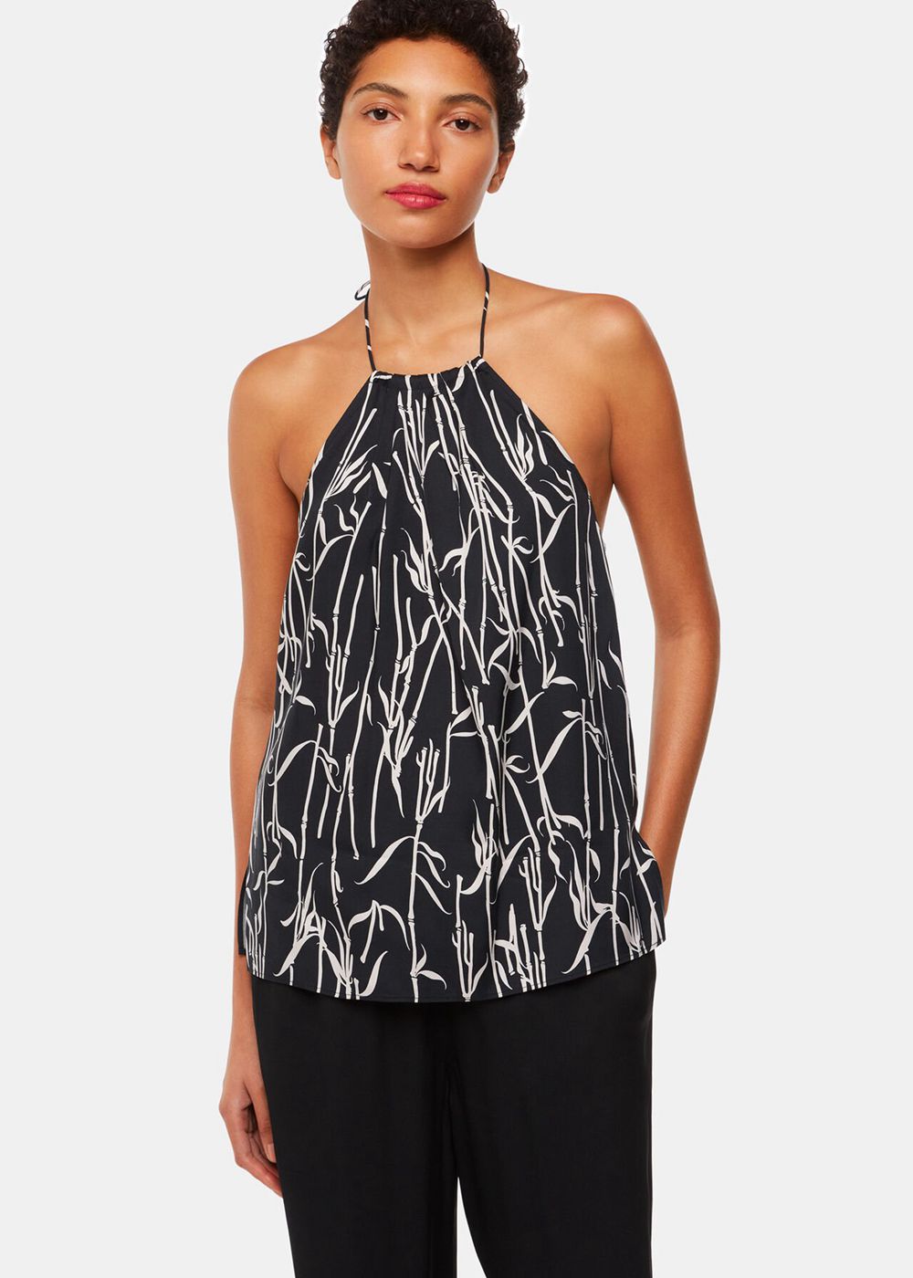 Whistles Bamboo Shoots Halterneck Top Black White | US-08649YFKI