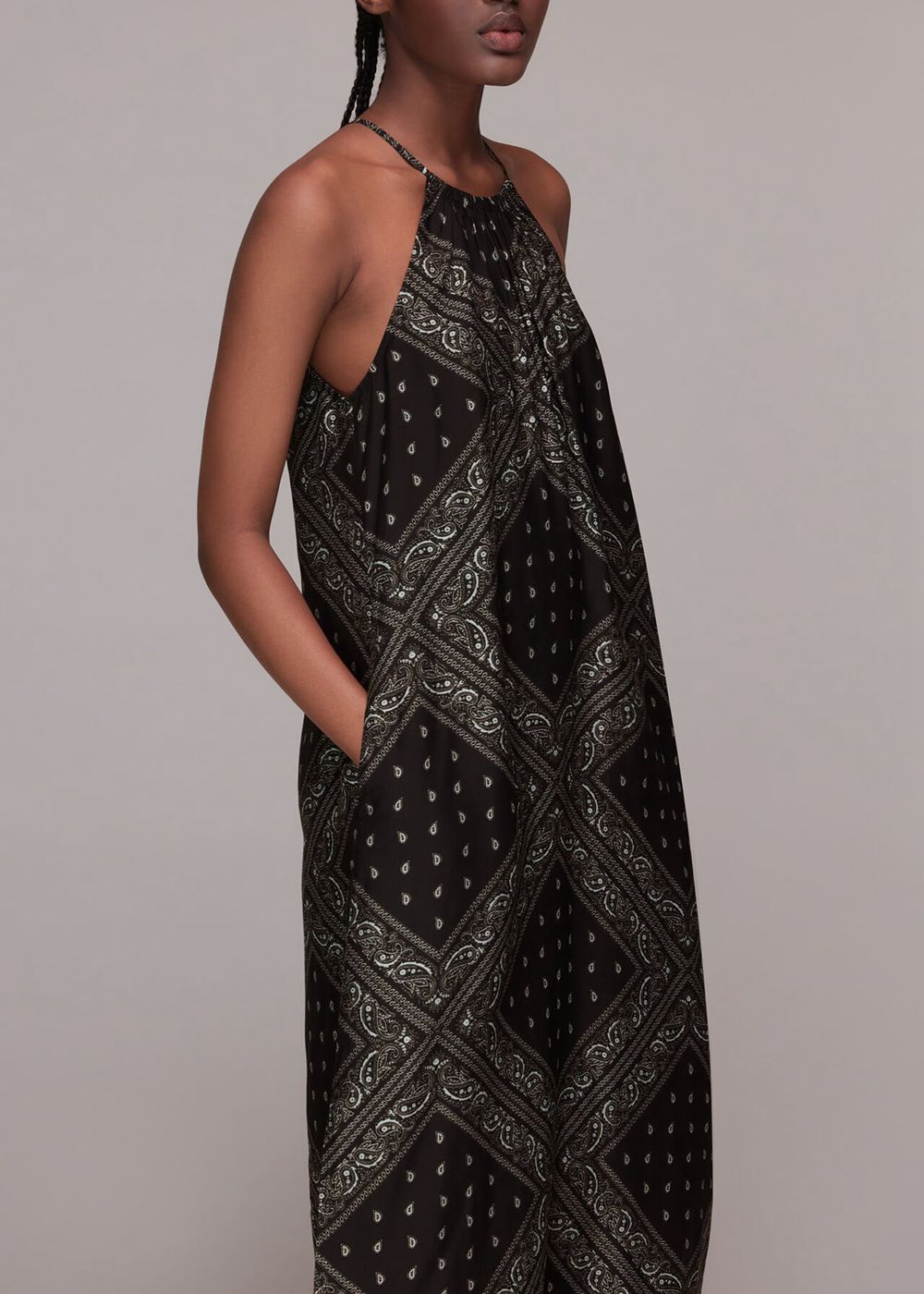 Whistles Bandana Print Halter Dress Black / Multicolor | US-62894UDPW