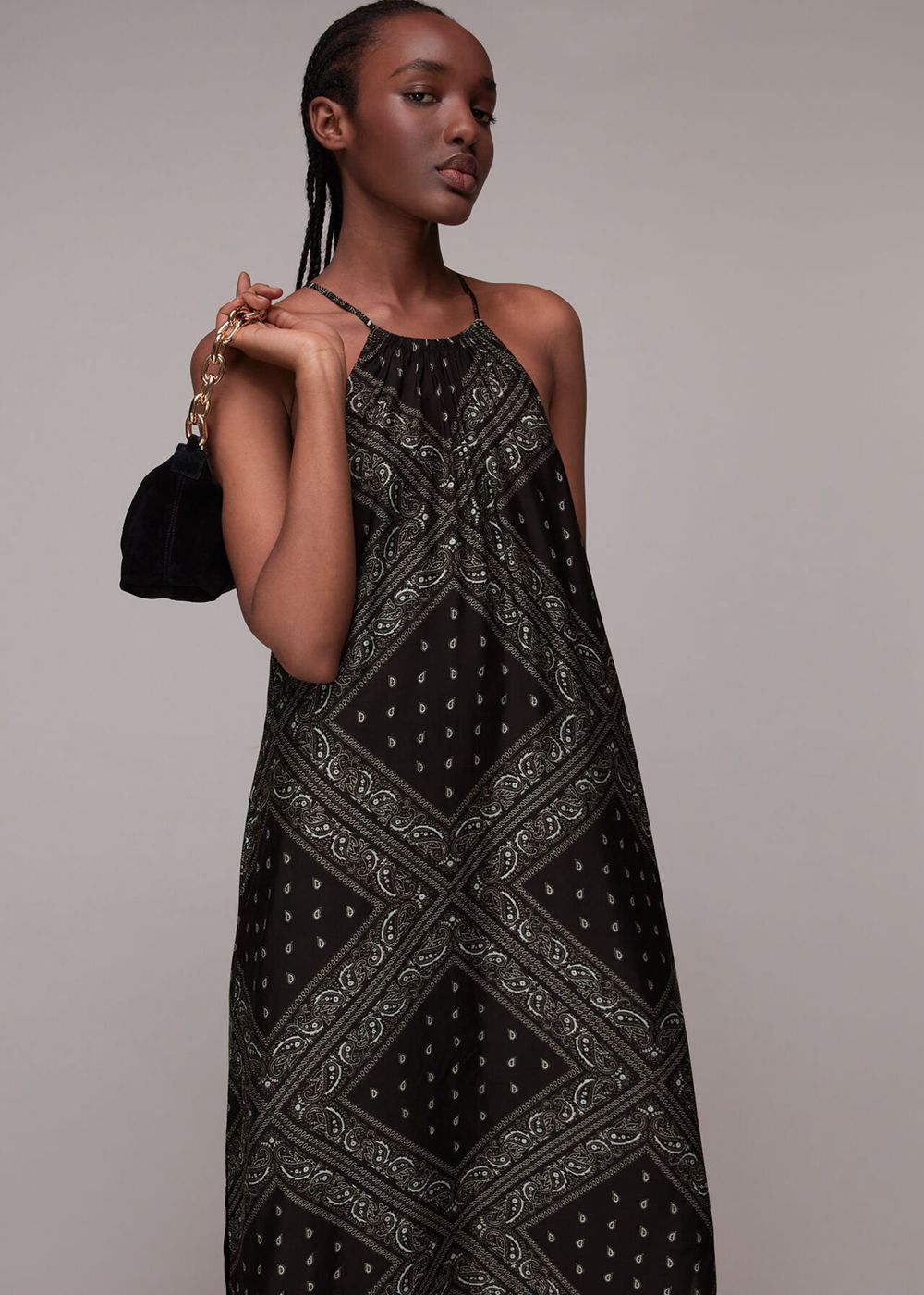 Whistles Bandana Print Halter Dress Black / Multicolor | US-62894UDPW