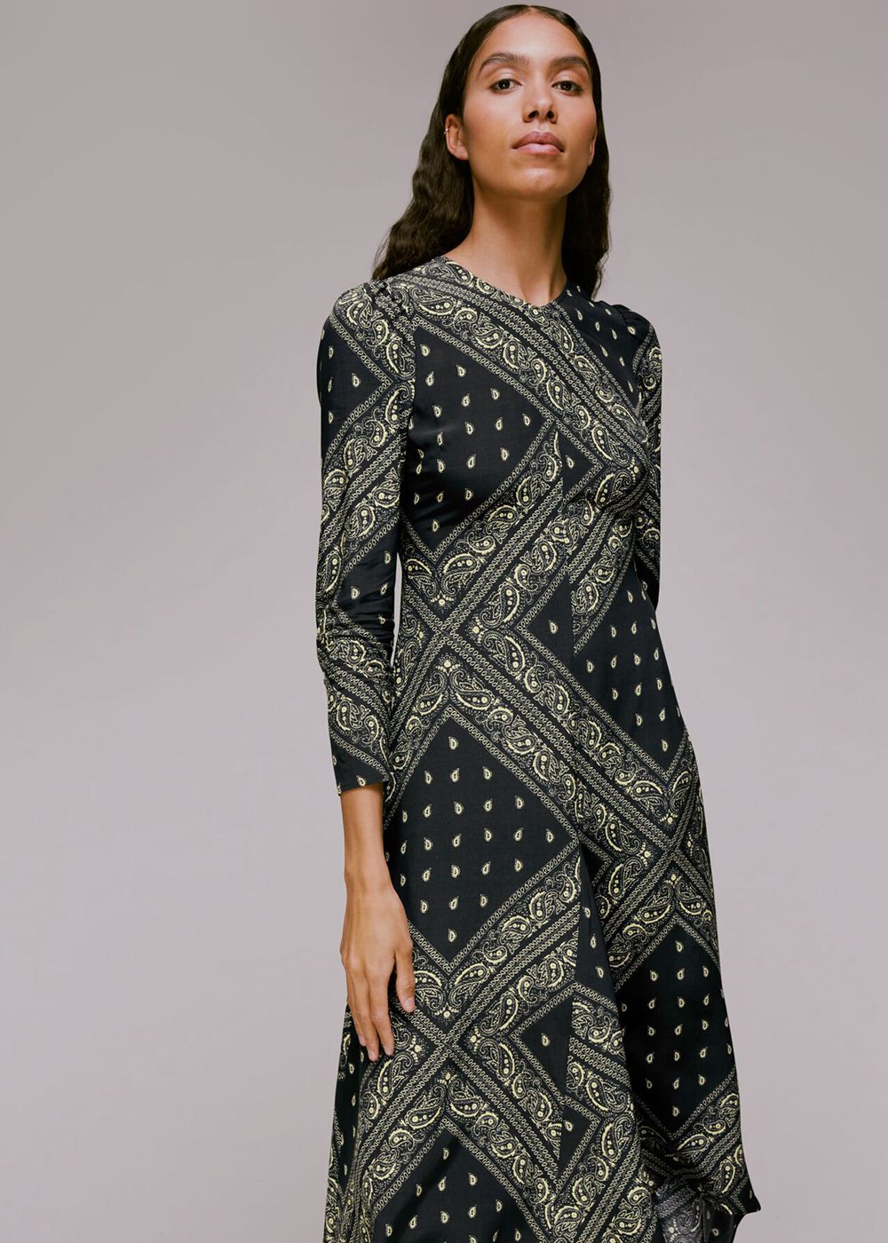 Whistles Bandana Print Midi Dress Black / Multicolor | US-15432XMTR