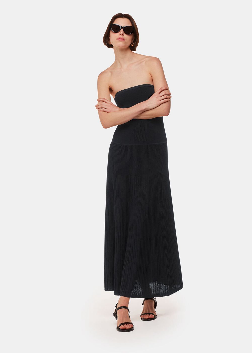 Whistles Bandeau Knit Dress Black | US-38516FATU