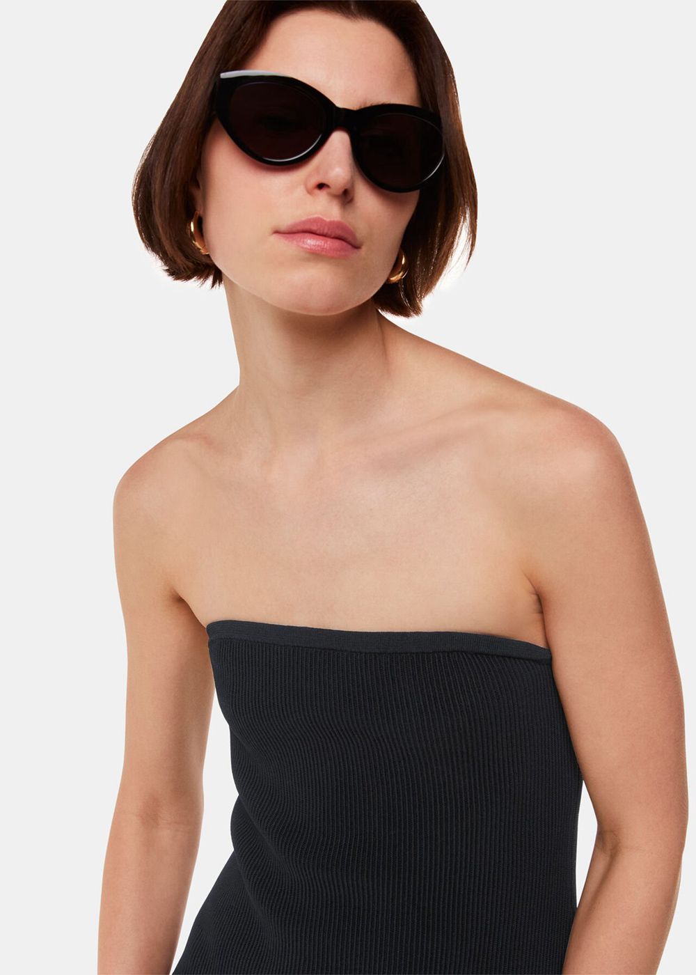 Whistles Bandeau Knit Dress Black | US-38516FATU