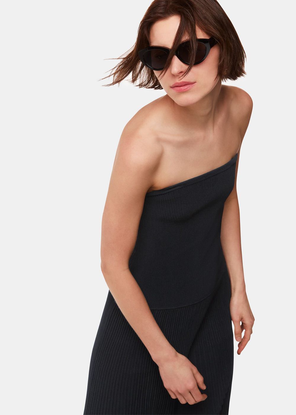 Whistles Bandeau Knit Dress Black | US-38516FATU