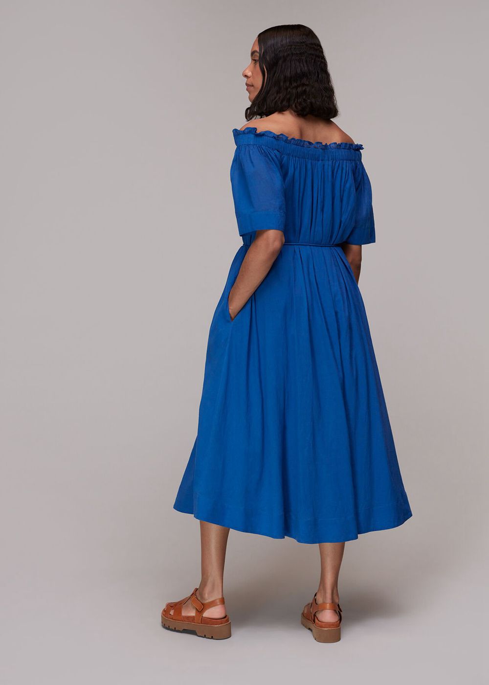 Whistles Bardot Trapeze Midi Dress Blue | US-15629LYZE