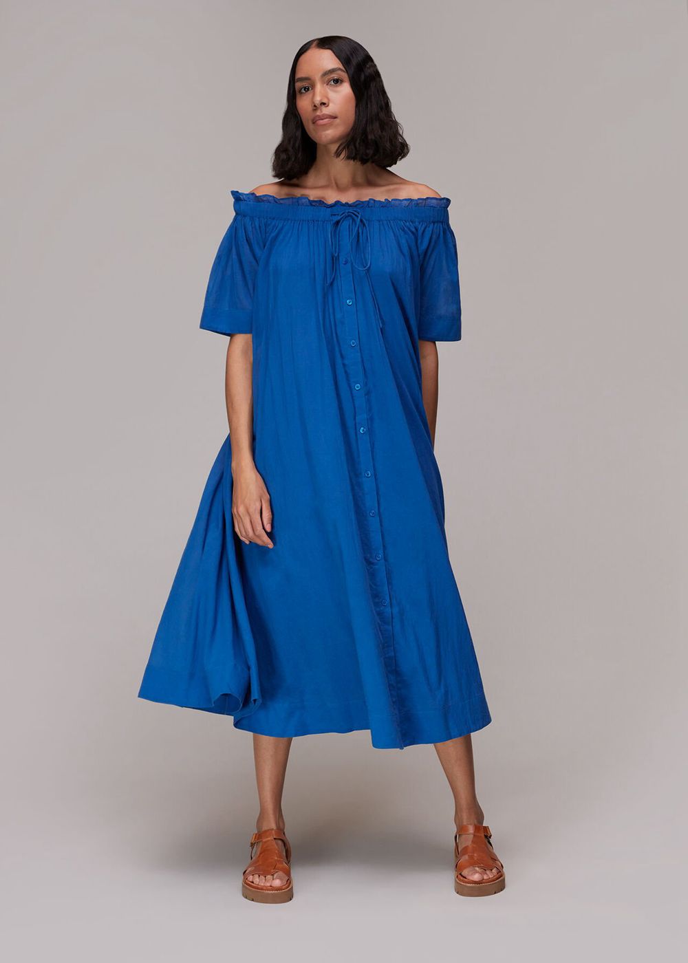 Whistles Bardot Trapeze Midi Dress Blue | US-15629LYZE