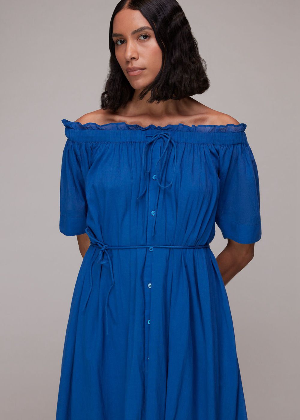 Whistles Bardot Trapeze Midi Dress Blue | US-15629LYZE