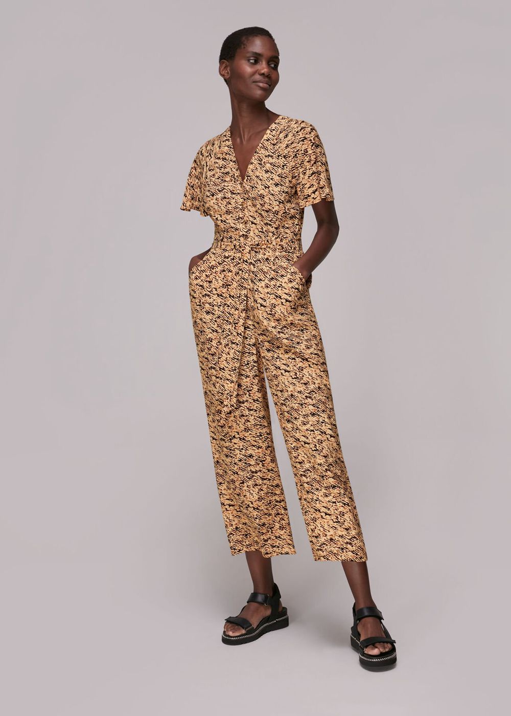 Whistles Bark Print Tie Waist Jumpsuit Multicolor | US-26047VSOG