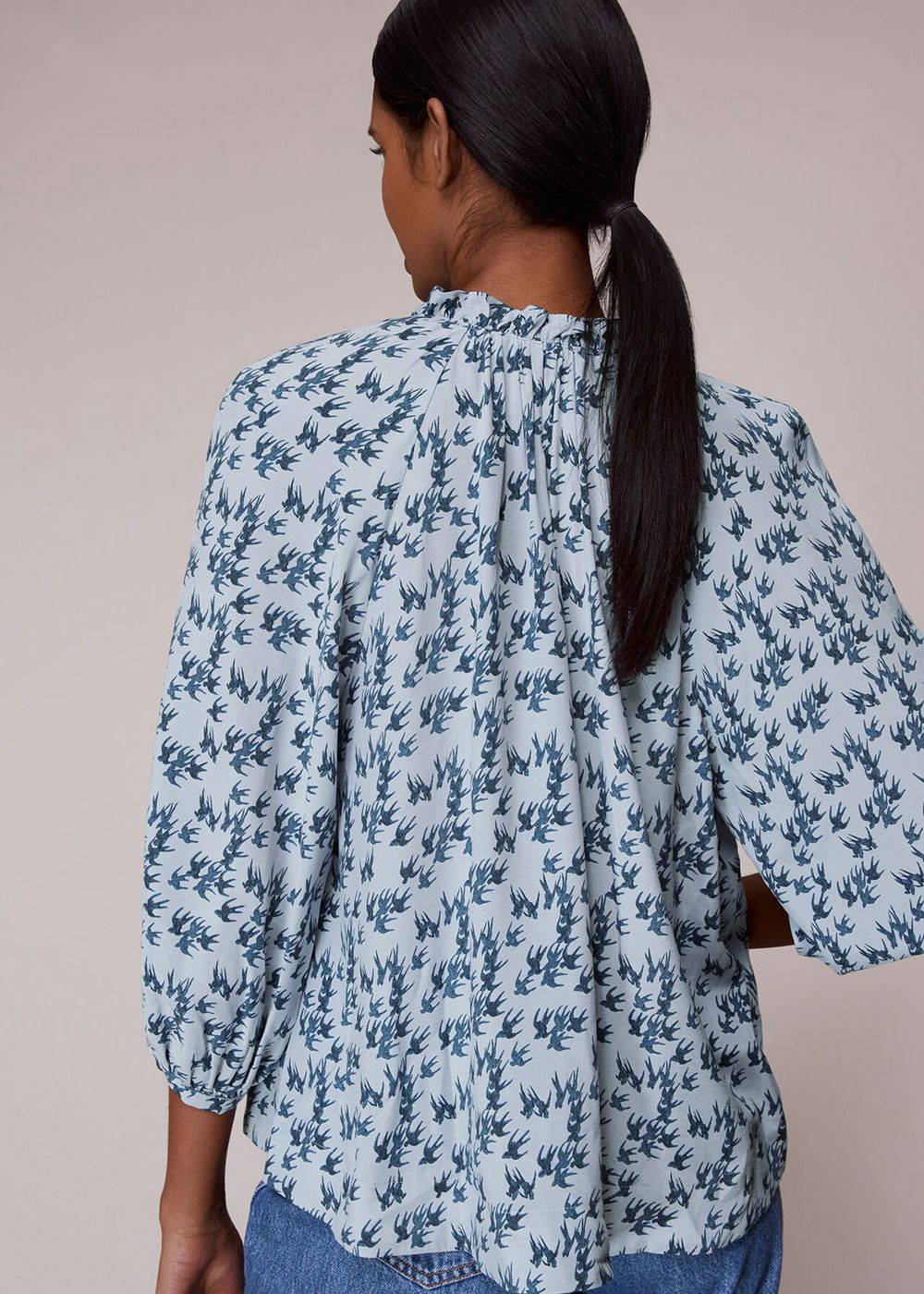 Whistles Beatrix Swallows Print Blouse Blue | US-10526TLPA