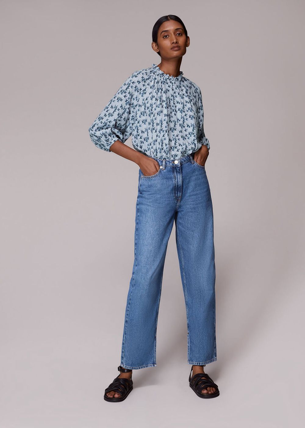 Whistles Beatrix Swallows Print Blouse Blue | US-10526TLPA