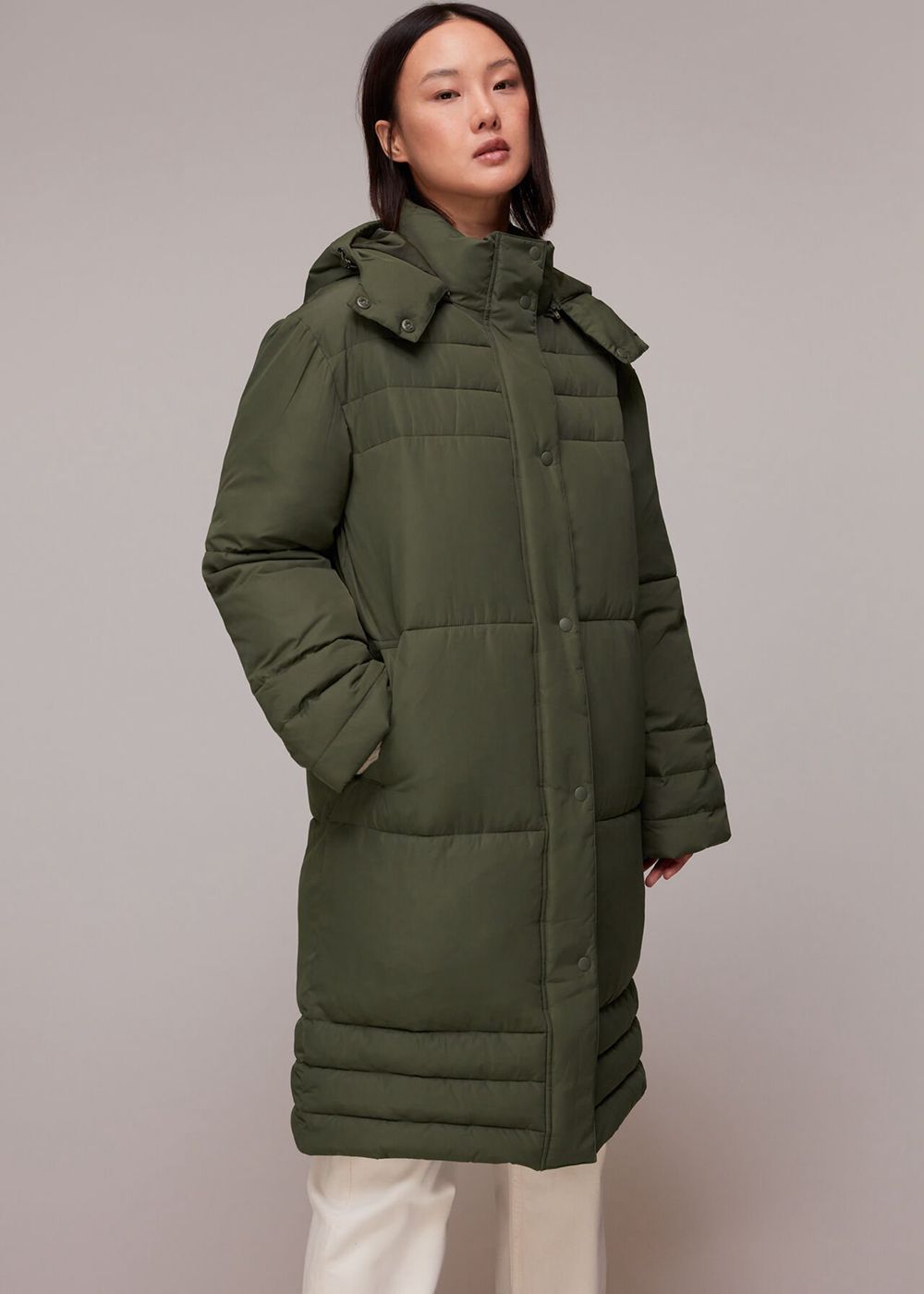 Whistles Becky Longline Puffer Jacket Khaki | US-71345MBNX