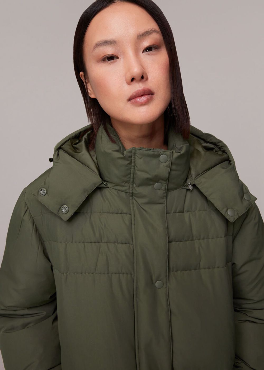 Whistles Becky Longline Puffer Jacket Khaki | US-71345MBNX