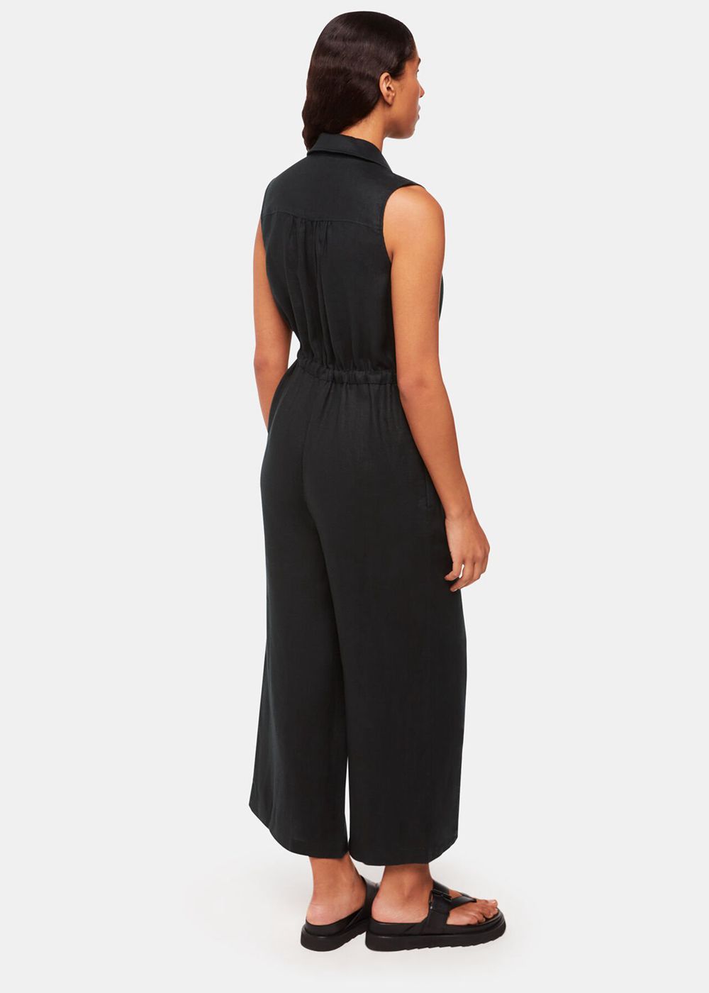 Whistles Bella Linen Wrap Jumpsuit Black | US-38204GKHU