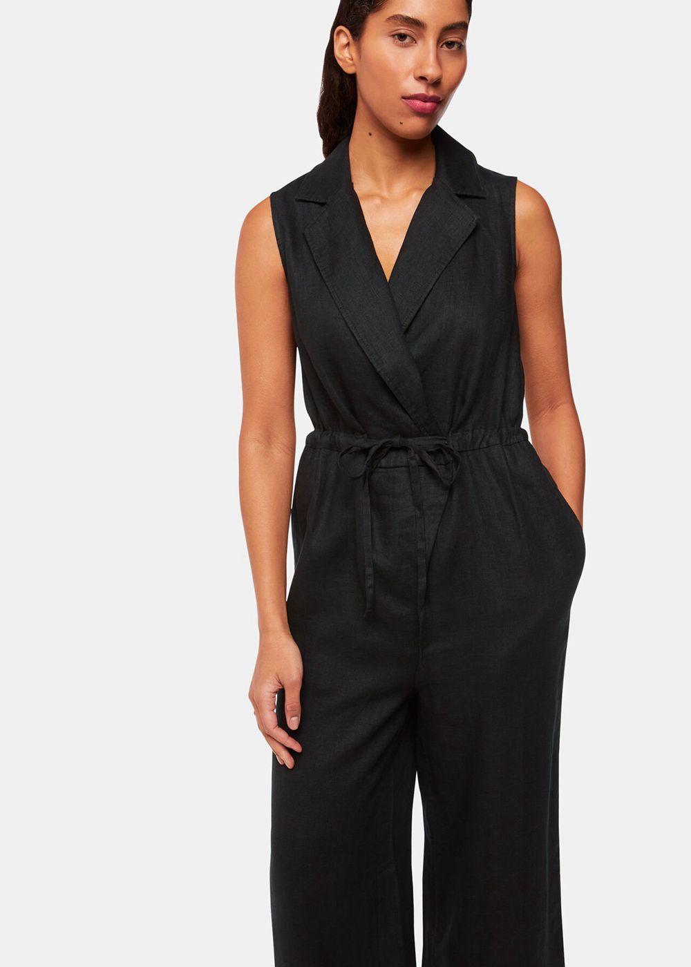 Whistles Bella Linen Wrap Jumpsuit Black | US-38204GKHU