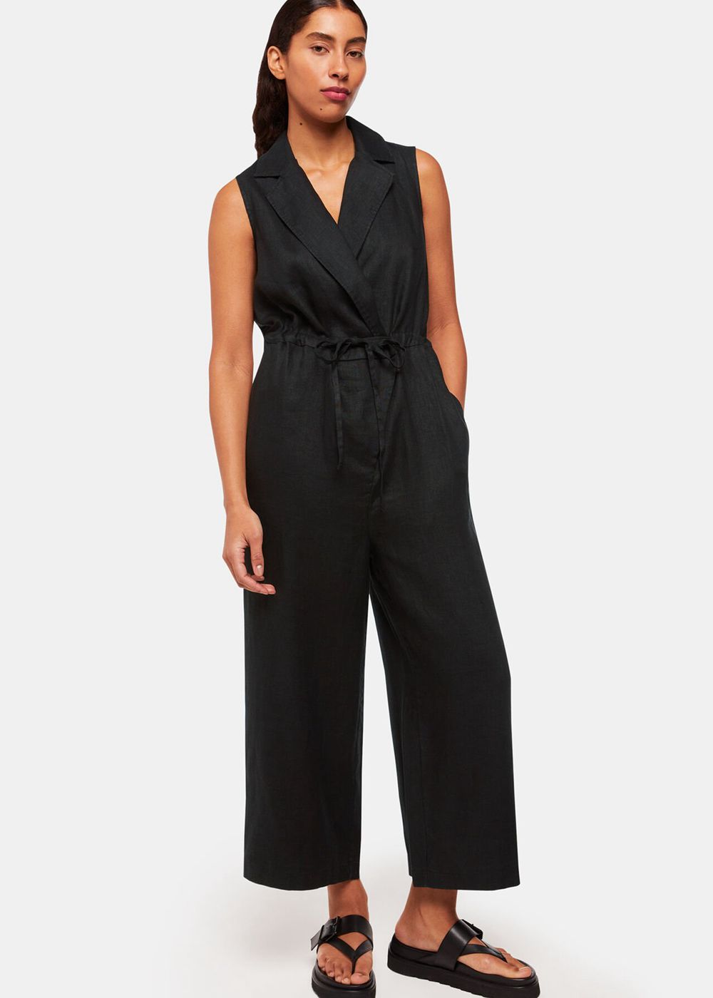 Whistles Bella Linen Wrap Jumpsuit Black | US-38204GKHU