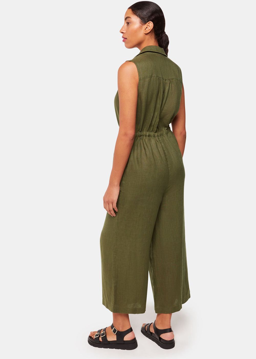 Whistles Bella Linen Wrap Jumpsuit Khaki | US-96342AGQI