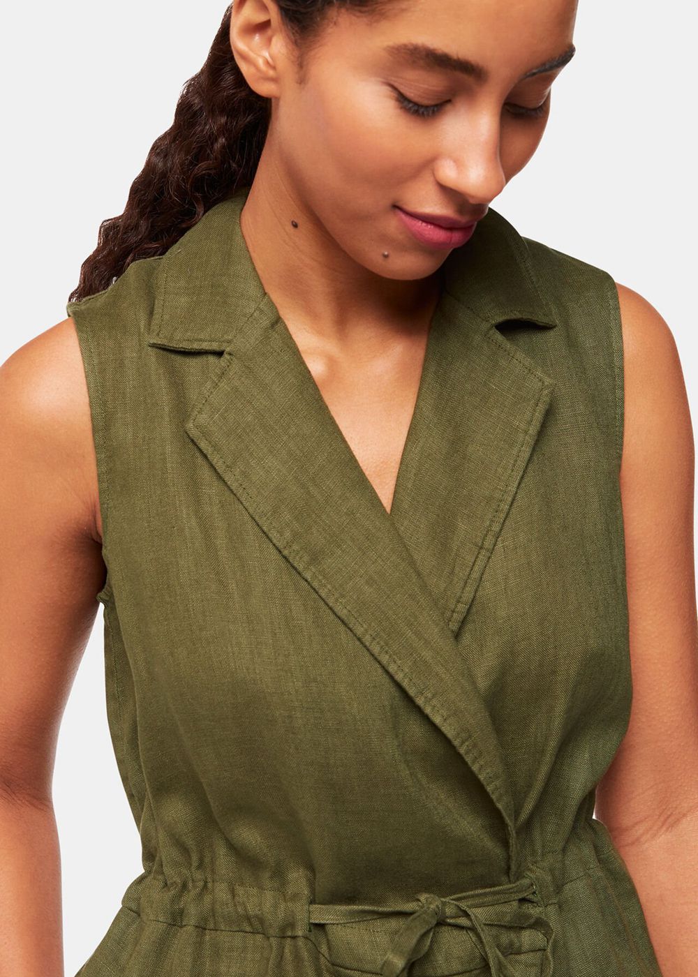 Whistles Bella Linen Wrap Jumpsuit Khaki | US-96342AGQI