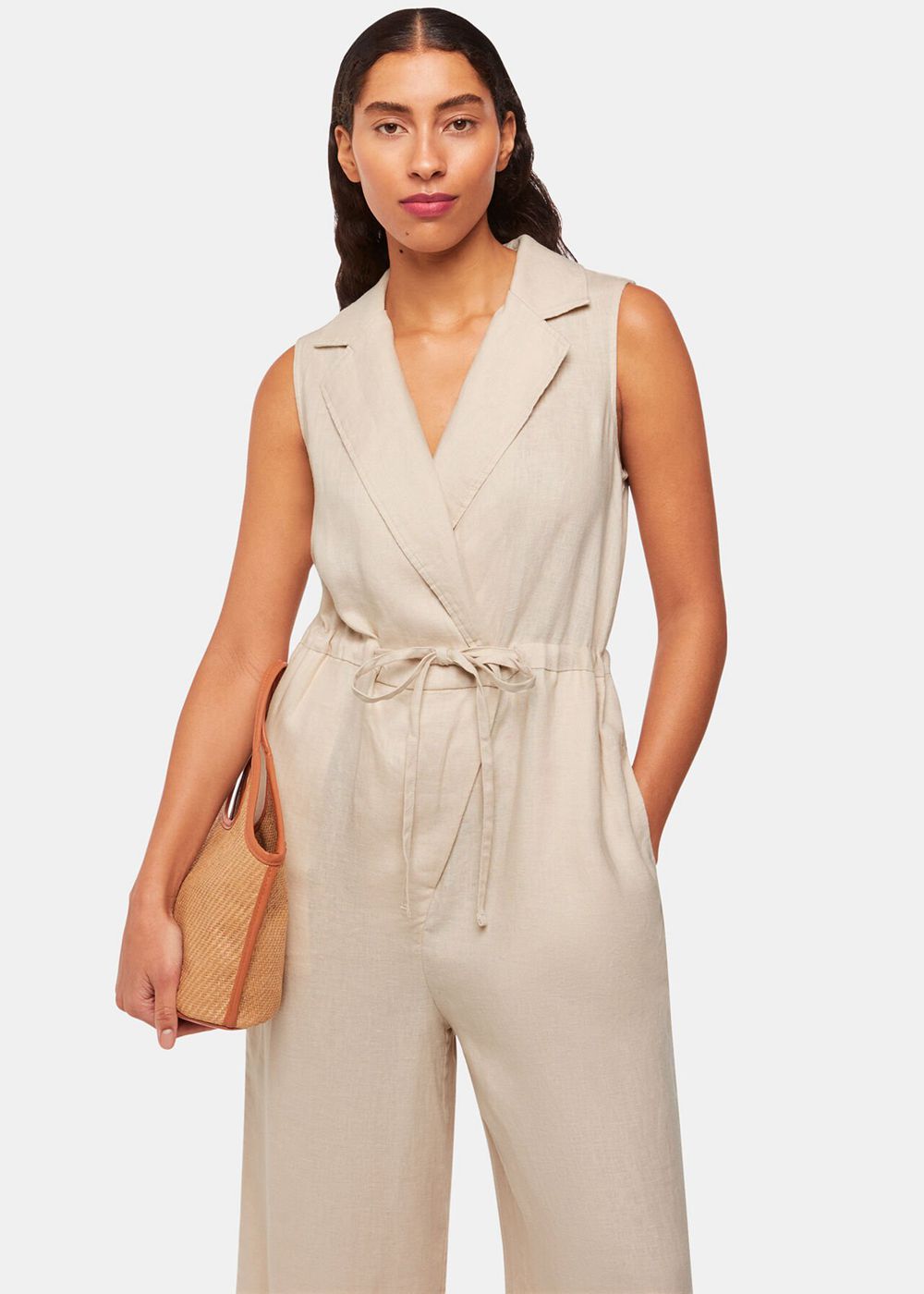 Whistles Bella Linen Wrap Jumpsuit Neutral | US-83705IQGA