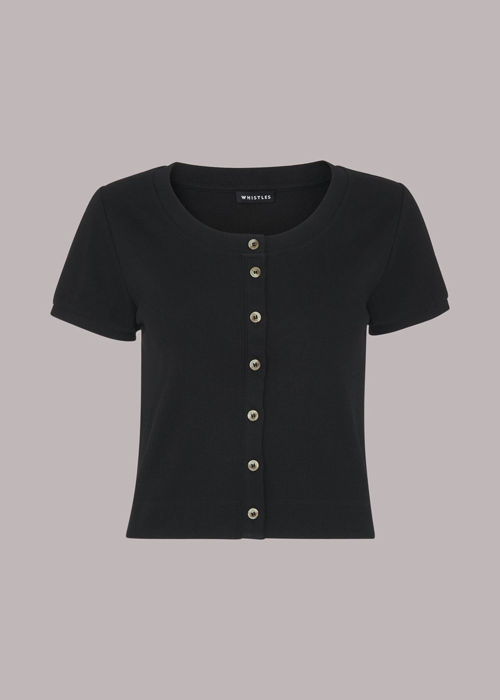 Whistles Bella Ribbed Button Up T-Shirt Black | US-83054ZHWC