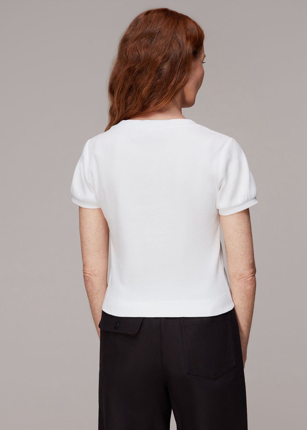 Whistles Bella Ribbed Button Up T-Shirt White | US-53287EFIK