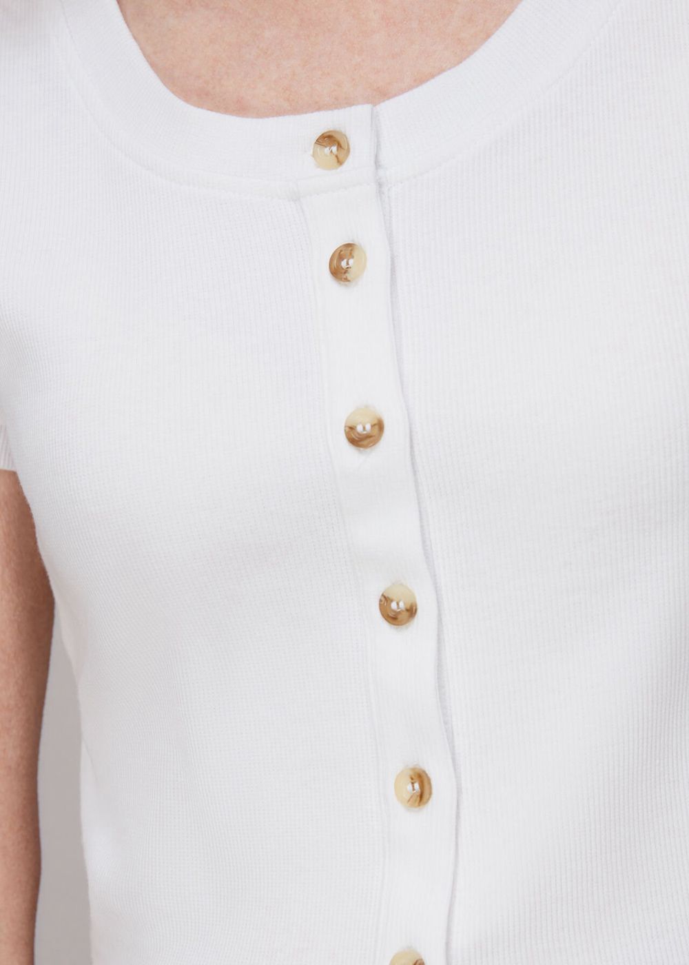 Whistles Bella Ribbed Button Up T-Shirt White | US-53287EFIK