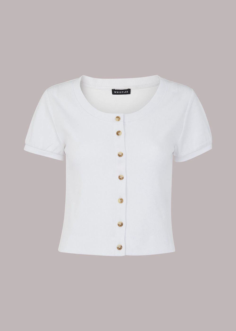 Whistles Bella Ribbed Button Up T-Shirt White | US-53287EFIK